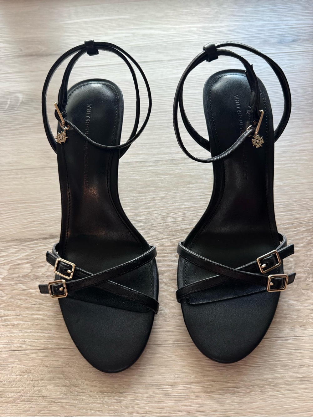 NWOT White House Black Market Black Strappy Ankle-Tie Heels - Picture 5 of 14